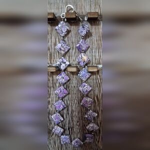 Mosaic Magnesite Diamond Shape Gemstone & Sterling Silver Beaded Necklace 15"